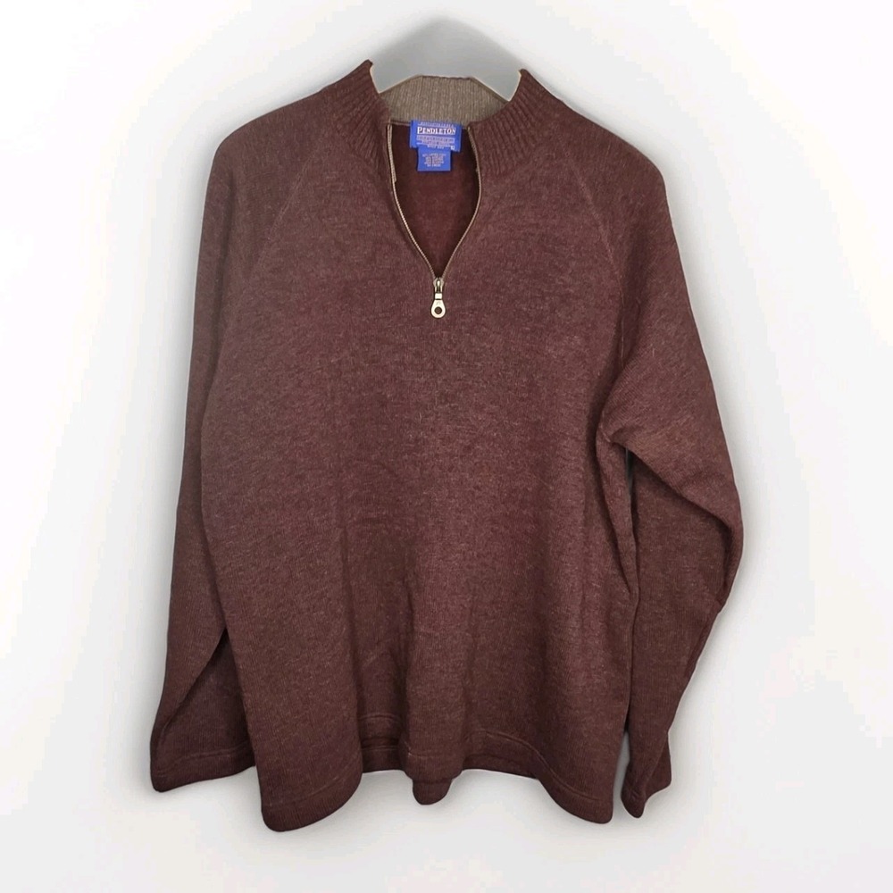 PENDLETON - Quarter Zip LAMBS WOOL BLEND Men Lg Pullover Sweater Maroon Burgundy